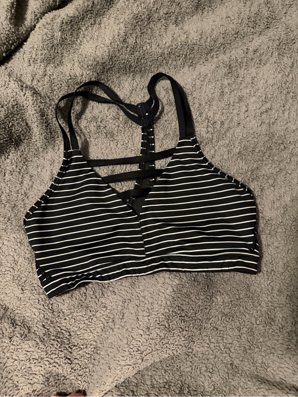 Victoria's Secret Black and White Striped Strappy-Back Sports Bra